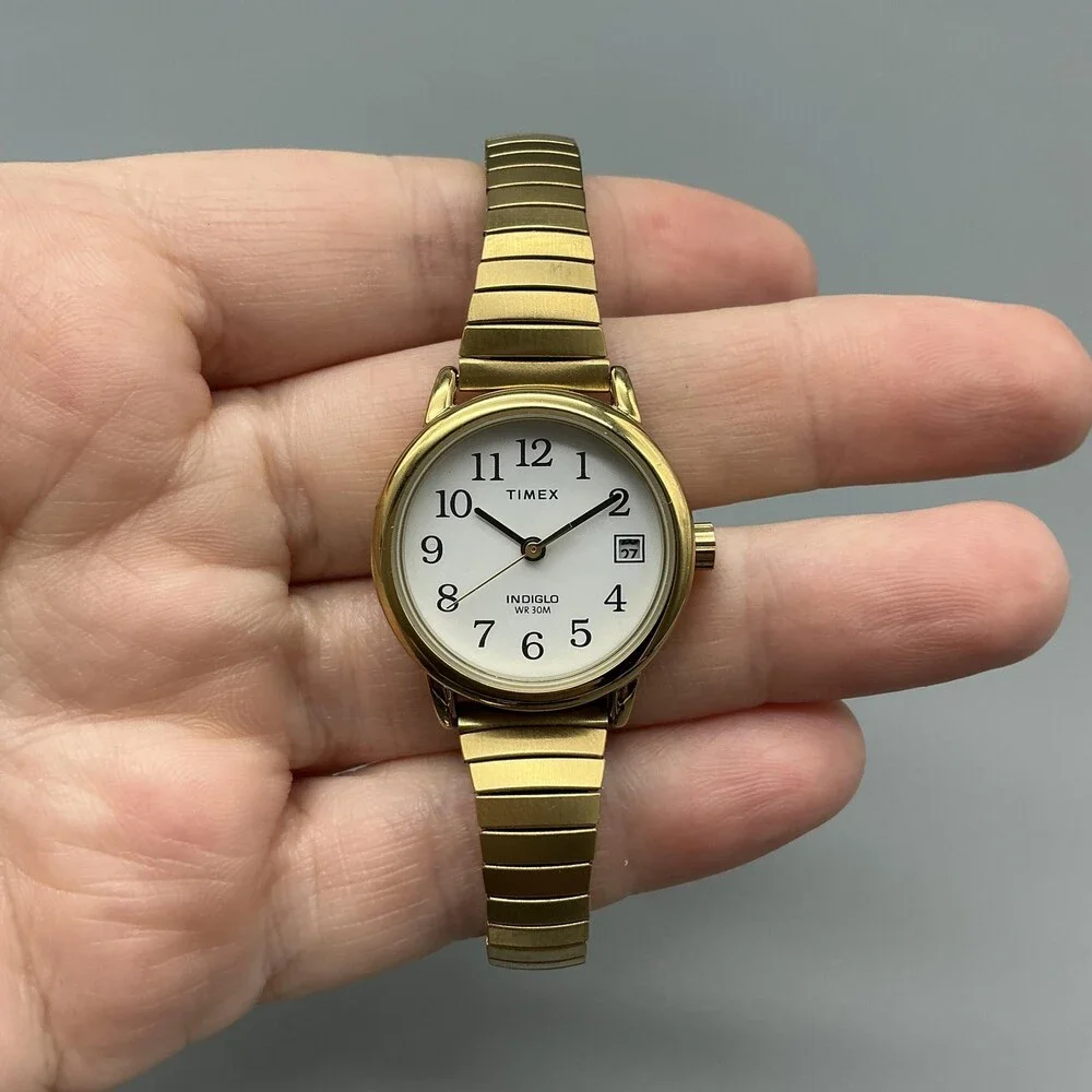 Timex Easy Reader Indiglo Womens Watch 25mm Gold Tone Date Stretch New Battery
